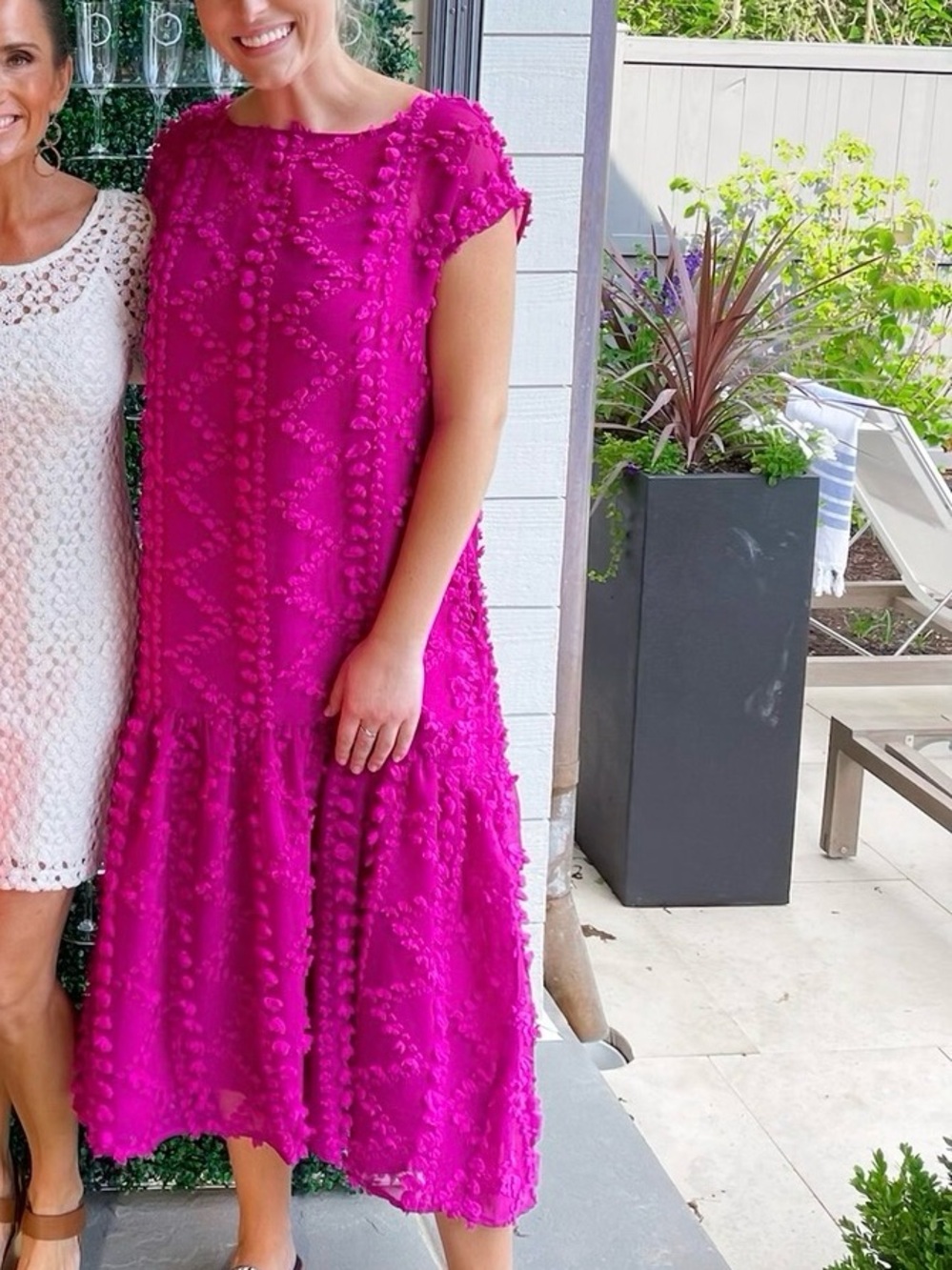 Anthropologie Fuchsia Pom-Pom Drop-Waist Dress